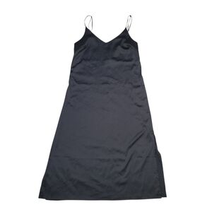 The Drop Maxi Slip Dress Neglige Black Satin Adjustable Straps Side Slits Medium